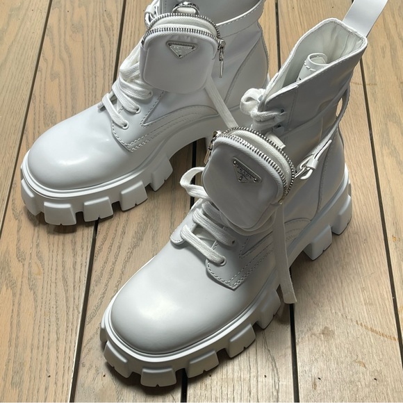 Prada Monolith Mini Bag Lug Sole Combat Boot SZ 9 US Mens Logo Pouch Ankle Black - Picture 3 of 14